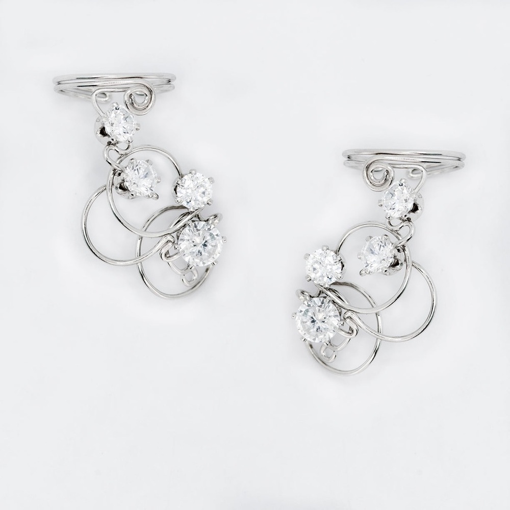 CURVED NON PIERCED EAR CUFFS - WHITE SILVER - Picture 2 of 2